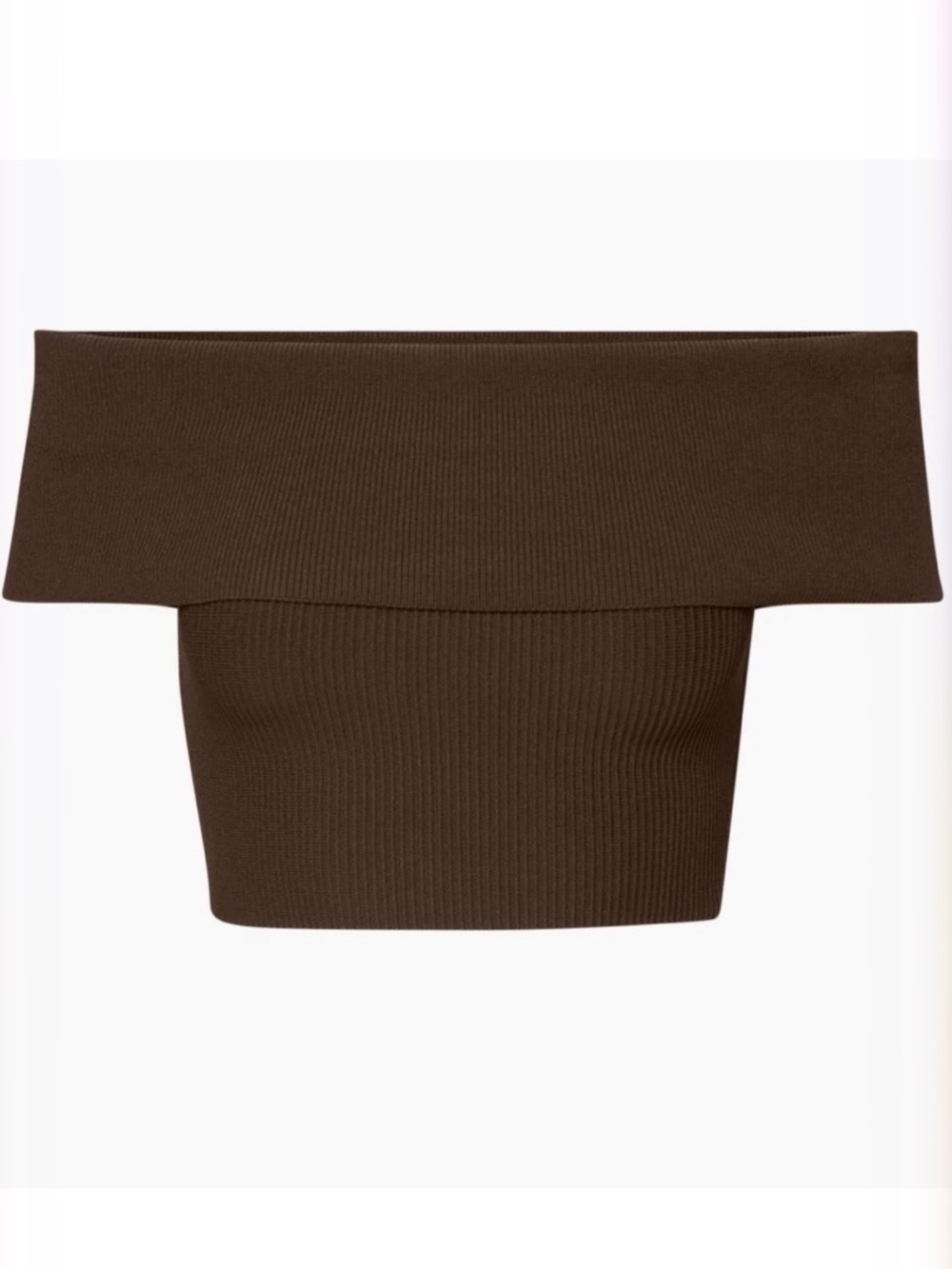 Aritzia Babaton Off-the-Shoulder Ribbed Crop Sweater Top Mocha BROWN Small